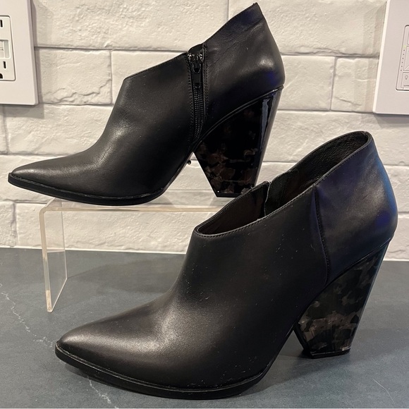 42 Gold sz 10 Koral black leather pointy toe heeled boots - Picture 3 of 16